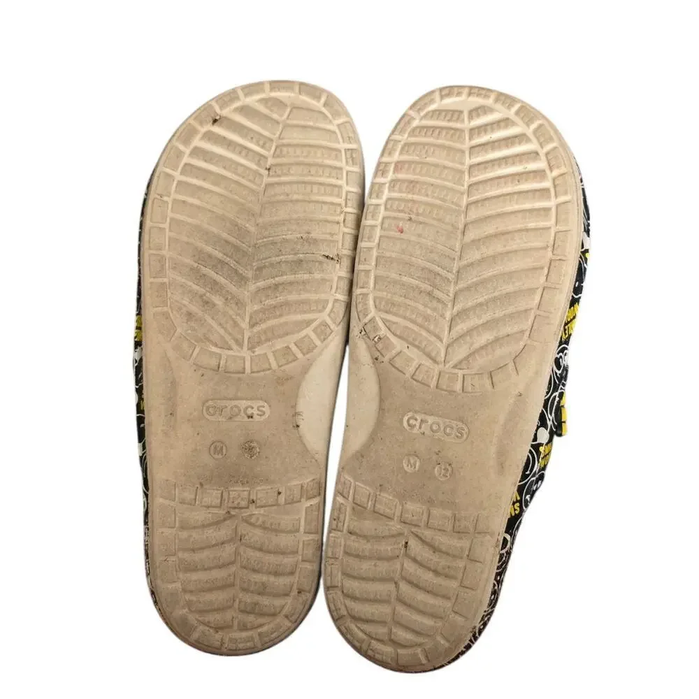 Crocs Smiley World Sandal Slide White Black Yellow Double Strap Mens Size 12